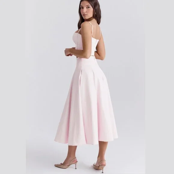 House of CB Pabla Bralette Top & Rita Midi Skirt Set Pink Small New With Tags - Picture 4 of 16